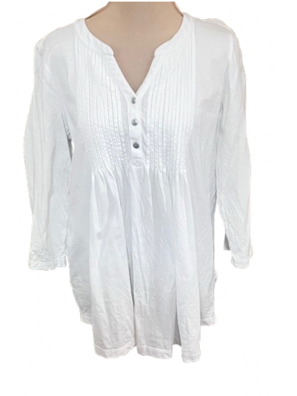 Coldwater Creek White Pintuck Henley Tunic Size Medium Peasant Cottagecore Boho